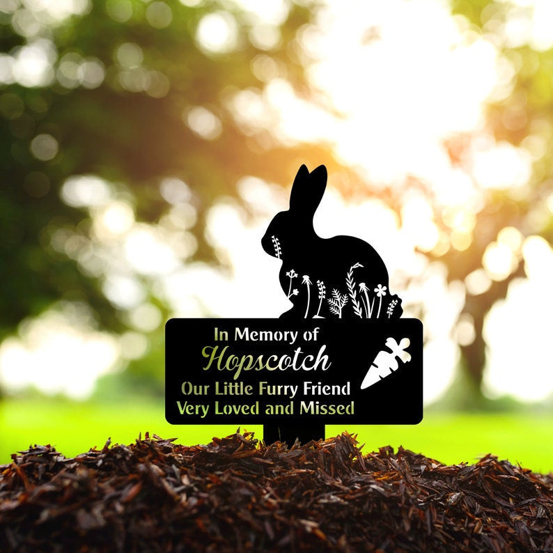 Customized Floral Bunny Memorial Metal Stake In Loving Memory Of Little Furry Friend Remembrance Signs Outdoor Signs Garden Stake