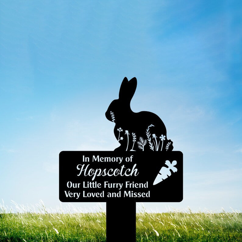 Customized Floral Bunny Memorial Metal Stake In Loving Memory Of Little Furry Friend Remembrance Signs Outdoor Signs Garden Stake