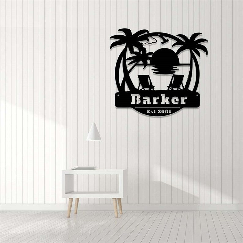 Custom Beach Metal Sign WITH LED/WITHOUT LED Lights Beach Metal Wall Art Personalized Palm Trees Name Sign Family Beach House Decor Beach Lover Gift