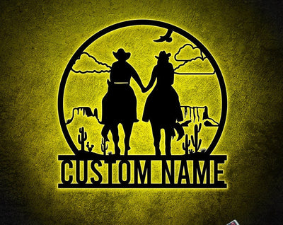 Personalized Cowboy And Cowgirl Couple Sign, Couple Metal Wall Art WITH LED/WITHOUT LEDs, Custom Gift For Couple, Anniversary Gift, Birthday Gift