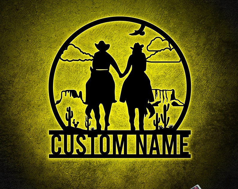 Personalized Cowboy And Cowgirl Couple Sign, Couple Metal Wall Art WITH LED/WITHOUT LEDs, Custom Gift For Couple, Anniversary Gift, Birthday Gift