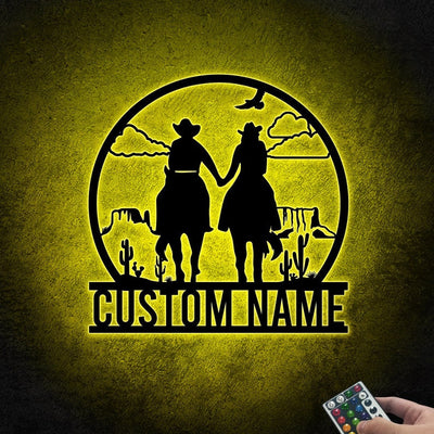 Personalized Cowboy And Cowgirl Couple Sign, Couple Metal Wall Art WITH LED/WITHOUT LEDs, Custom Gift For Couple, Anniversary Gift, Birthday Gift
