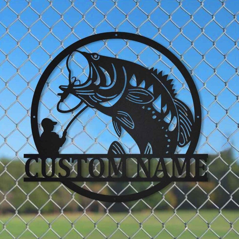 Personalized Bass Fishing Metal Sign Art Custom Bass Fishing Metal Sign Bass Fishing Gifts for Men Bass Fishing Gift