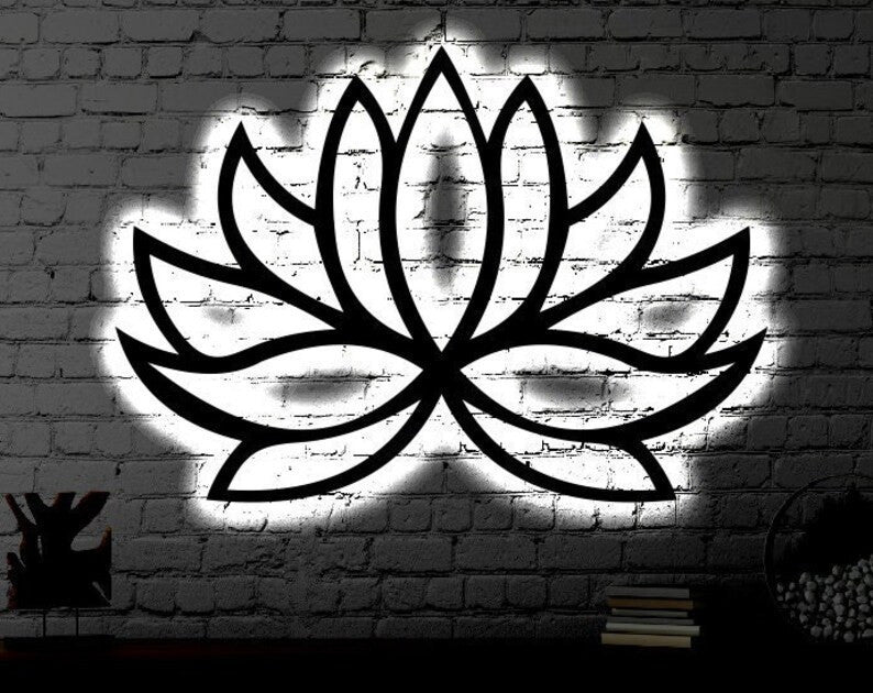 Lotus LED Metal Art Sign Light up Lotus Flower Metal Sign Multi Colors Yoga Sign Metal Lotus Flower Home Decor LED Wall Art Gift