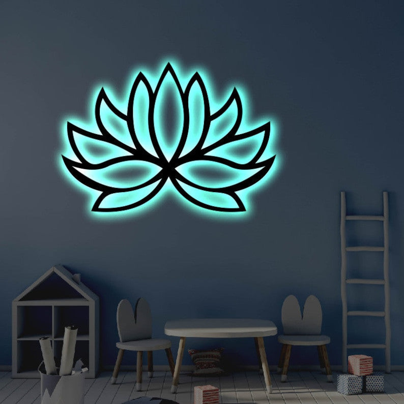 Lotus LED Metal Art Sign Light up Lotus Flower Metal Sign Multi Colors Yoga Sign Metal Lotus Flower Home Decor LED Wall Art Gift