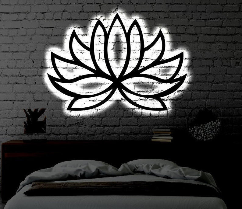 Lotus LED Metal Art Sign Light up Lotus Flower Metal Sign Multi Colors Yoga Sign Metal Lotus Flower Home Decor LED Wall Art Gift