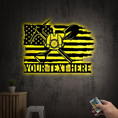 Personalized US Flag Coal Miner Metal Wall Art WITH LED/WITHOUT LEDs, Custom Miner Name Sign, Father's Day, Mancave Decor, Coal Miner Gift Mining Sign