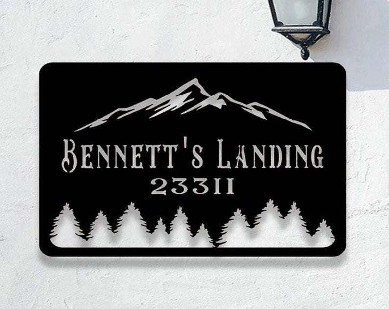 Personalized Metal Mountain Address Sign Metal House Numbers Custom Address Plaque House Address Sign Log Cabin Sign Housewarming Gift