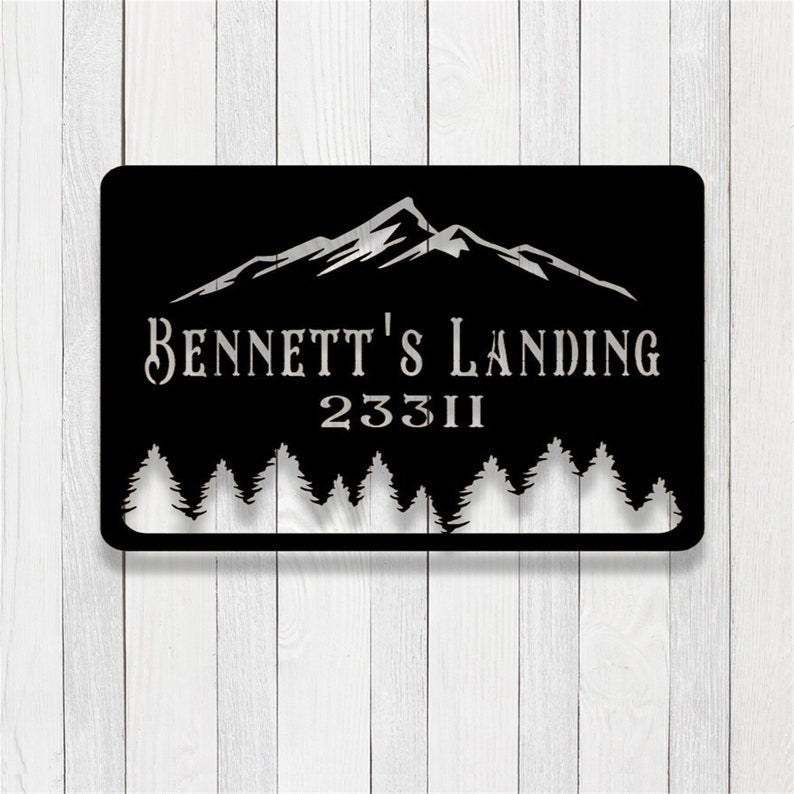Personalized Metal Mountain Address Sign Metal House Numbers Custom Address Plaque House Address Sign Log Cabin Sign Housewarming Gift