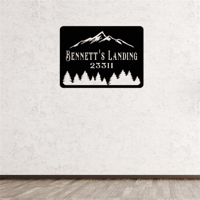 Personalized Metal Mountain Address Sign Metal House Numbers Custom Address Plaque House Address Sign Log Cabin Sign Housewarming Gift