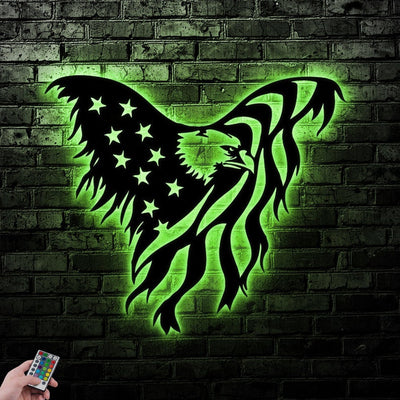 Eagle America Flag Family Sign Metal Wall Art WITH LED/WITHOUT LED Lights Family Name Sign Metal Wall Decor Housewarming Gift