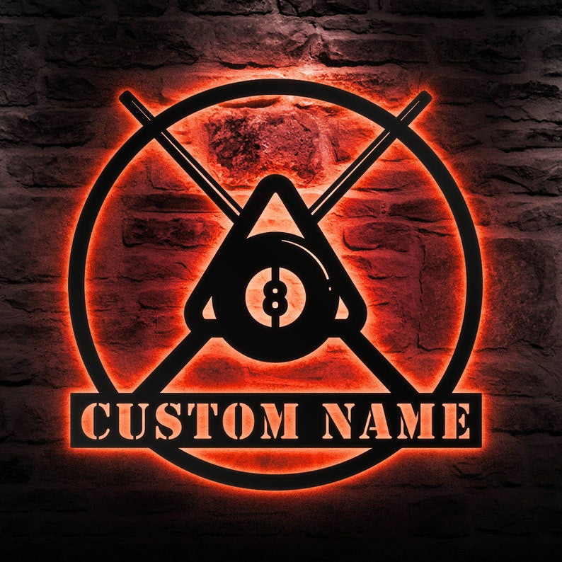Custom Billiards Metal Wall Art Personalized Billiards Room Name Sign WITH LED/WITHOUT LED Lights Living Room Decor Pool Player Gift