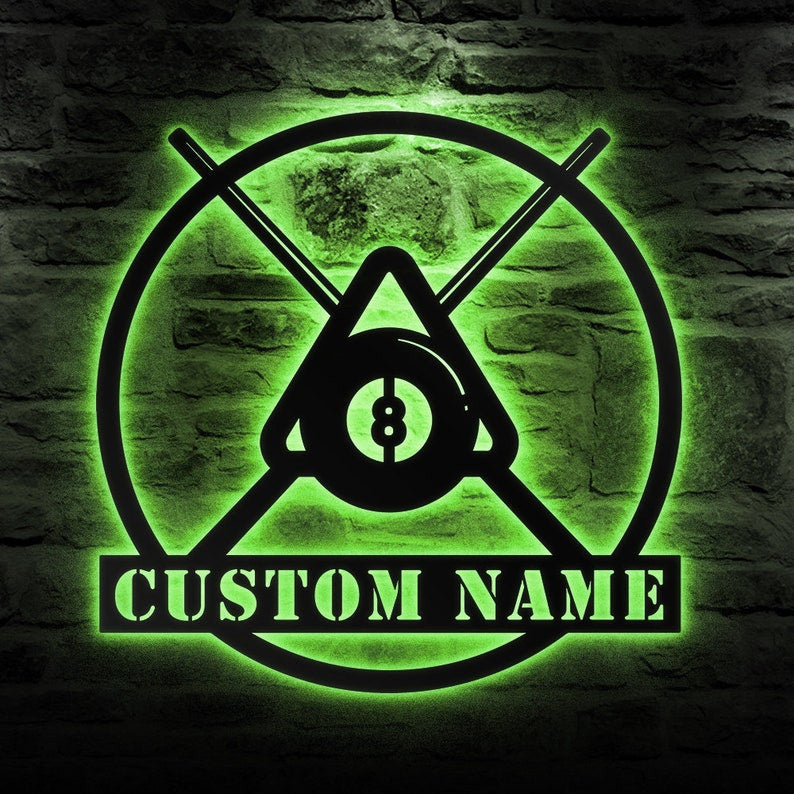 Custom Billiards Metal Wall Art Personalized Billiards Room Name Sign WITH LED/WITHOUT LED Lights Living Room Decor Pool Player Gift