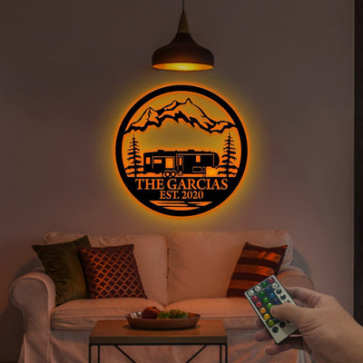 Personalized 5th Wheel Camper Metal Sign WITH LED/WITHOUT LED Light Custom Camping Family Name Metal Art Campsite Decor Camper Gift Happy Campers