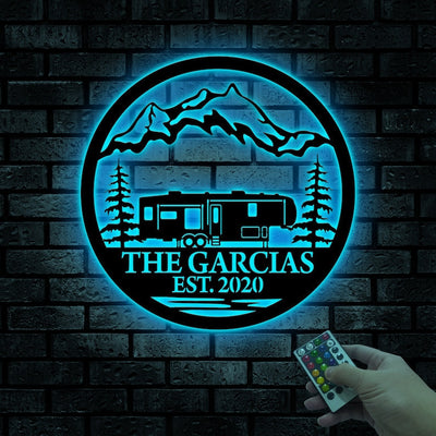 Personalized 5th Wheel Camper Metal Sign WITH LED/WITHOUT LED Light Custom Camping Family Name Metal Art Campsite Decor Camper Gift Happy Campers