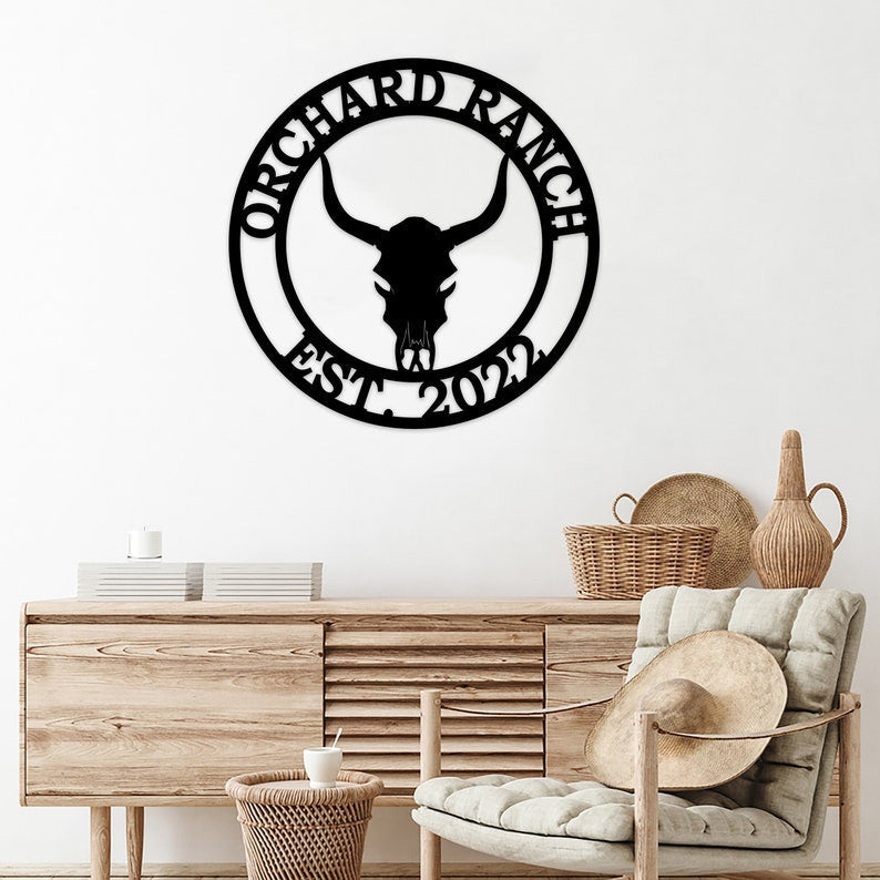 Personalized Wild West Cow Skull Metal Sign WITH LED/WITHOUT LED Light Cow Ranch Sign Farmhouse Decor Unique Gift For Cowboy Farmer Gift