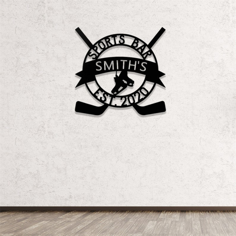 Custom Hockey Stick Metal Sign WITH LED/WITHOUT LED Light Hockey Metal Wall Art Personalized Hockey Name Sign Ice Hockey Home Decor Hockey Lover Gift