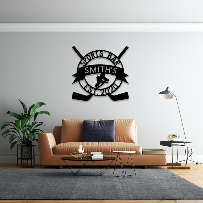 Custom Hockey Stick Metal Sign WITH LED/WITHOUT LED Light Hockey Metal Wall Art Personalized Hockey Name Sign Ice Hockey Home Decor Hockey Lover Gift