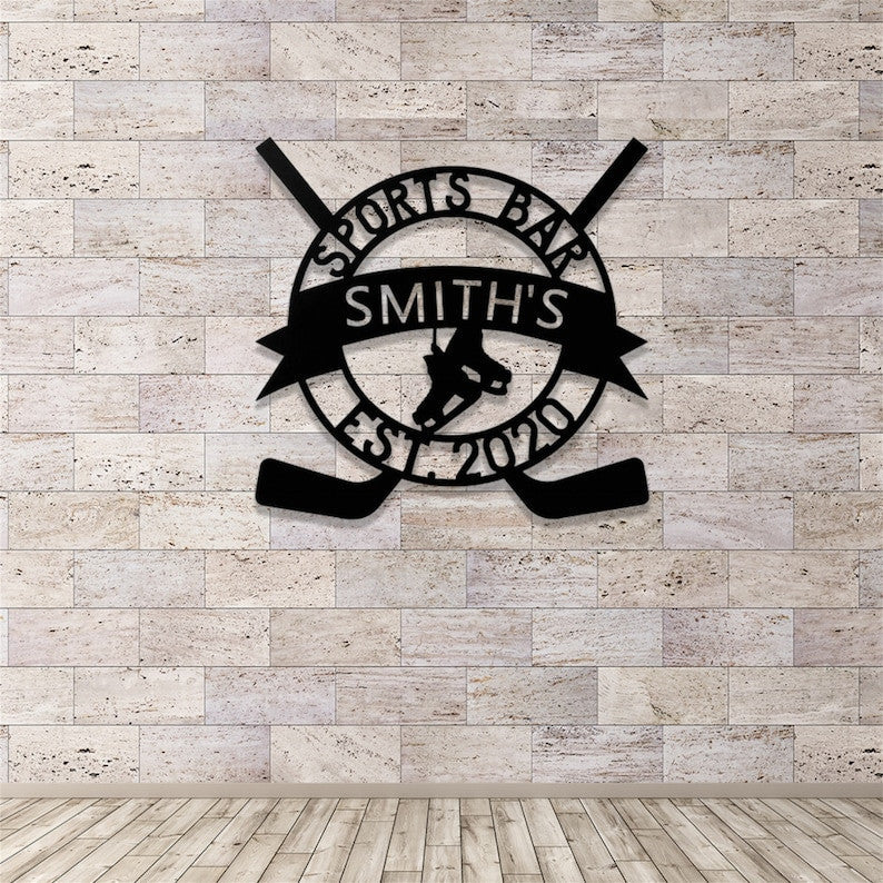 Custom Hockey Stick Metal Sign WITH LED/WITHOUT LED Light Hockey Metal Wall Art Personalized Hockey Name Sign Ice Hockey Home Decor Hockey Lover Gift