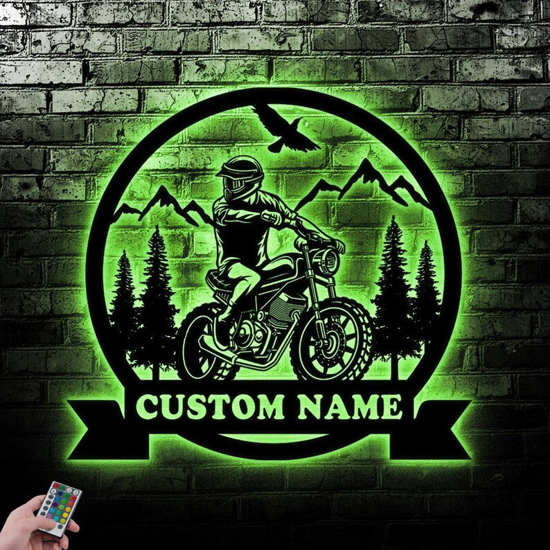 Motobike Biker Custom Name Metal Sign Wall Art WITH LED/WITHOUT LED Lights Personalized Family Name Sign Metal Wall Decor Housewarming Gift