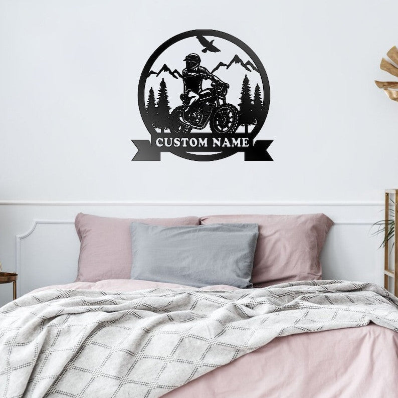 Motobike Biker Custom Name Metal Sign Wall Art WITH LED/WITHOUT LED Lights Personalized Family Name Sign Metal Wall Decor Housewarming Gift