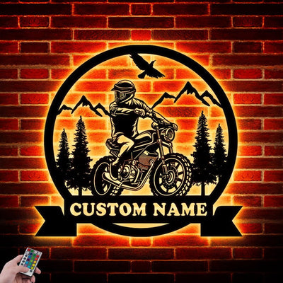 Motobike Biker Custom Name Metal Sign Wall Art WITH LED/WITHOUT LED Lights Personalized Family Name Sign Metal Wall Decor Housewarming Gift