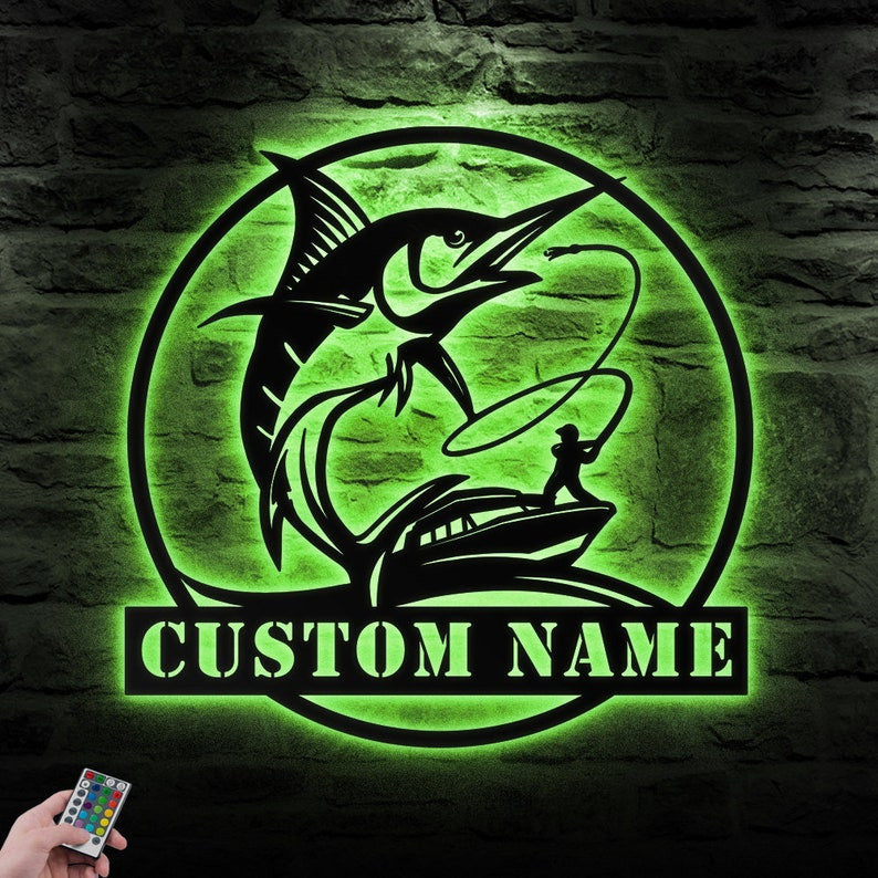 Custom Fishing Metal Sign Personalized Fishing Name Sign WITH LED/WITHOUT LED Lights Bass Fishing Metal Monogram