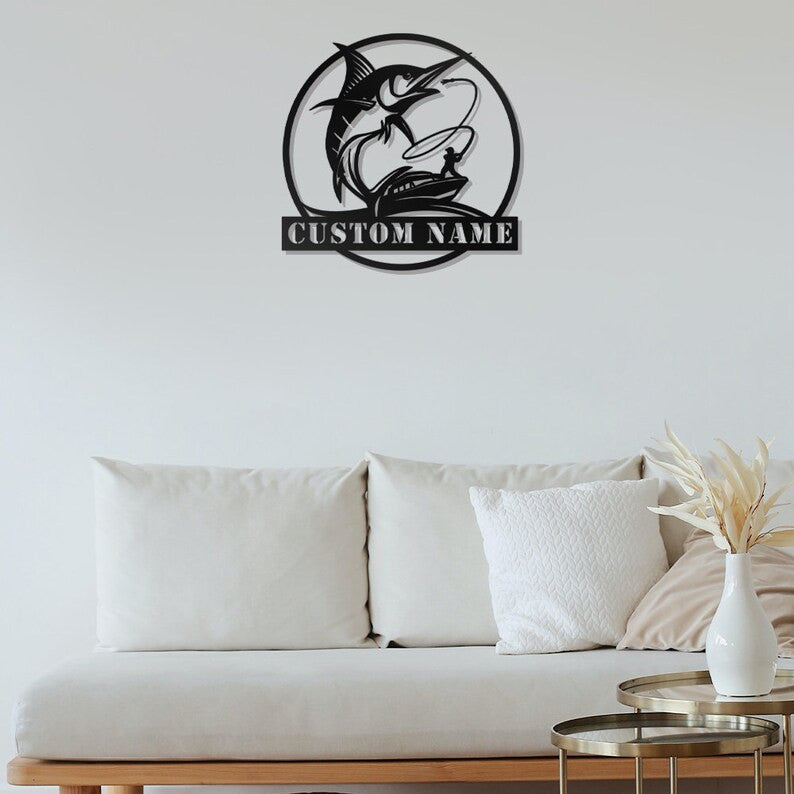 Custom Fishing Metal Sign Personalized Fishing Name Sign WITH LED/WITHOUT LED Lights Bass Fishing Metal Monogram