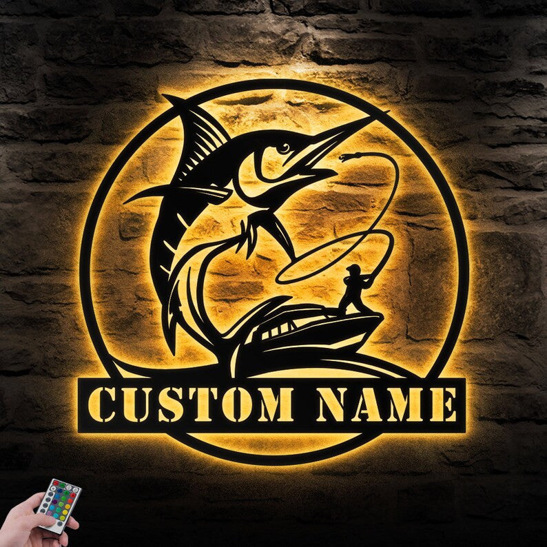 Custom Fishing Metal Sign Personalized Fishing Name Sign WITH LED/WITHOUT LED Lights Bass Fishing Metal Monogram