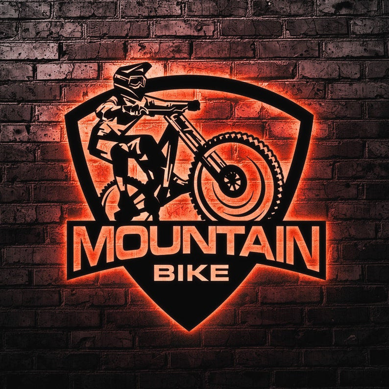 Bike Mountain Design Metal Wall Art WITH LED/WITHOUT LED Lights Family Metal Sign Metal Wall Decor Housewarming Gift