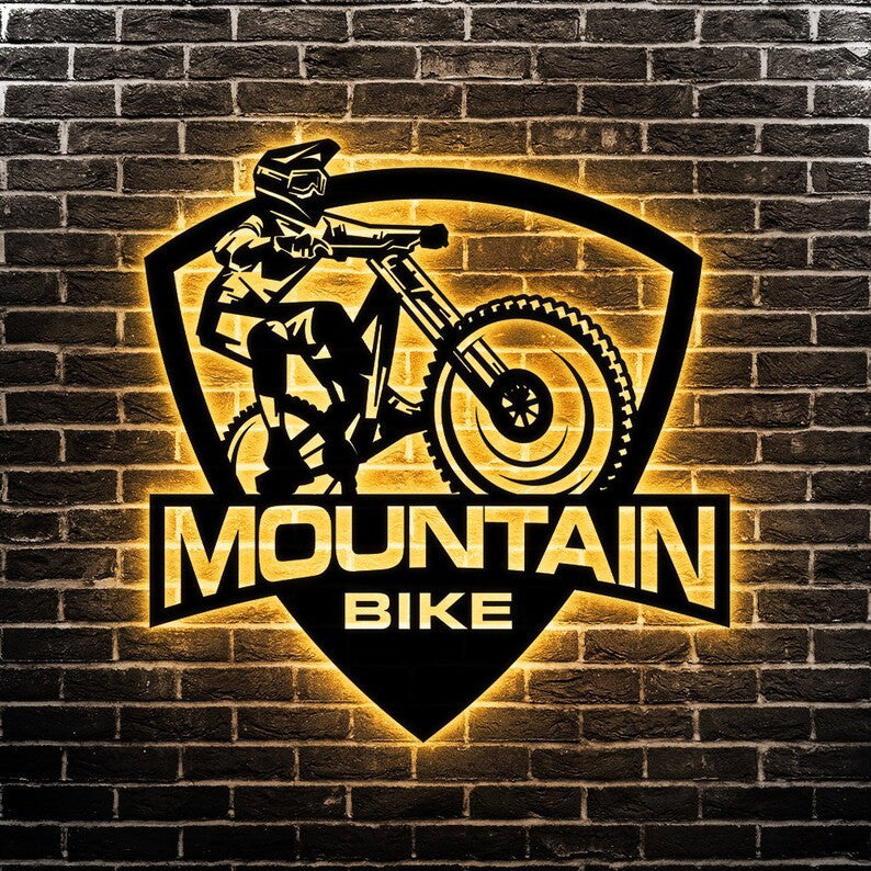 Bike Mountain Design Metal Wall Art WITH LED/WITHOUT LED Lights Family Metal Sign Metal Wall Decor Housewarming Gift