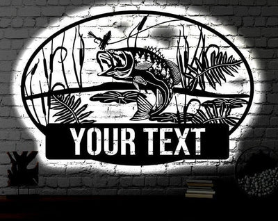 Personalized LED Fishing Metal Sign Light up Wall Art Fish Gift Metal Wall Art Fishing Wedding Gift Metal LED Monogram Sign