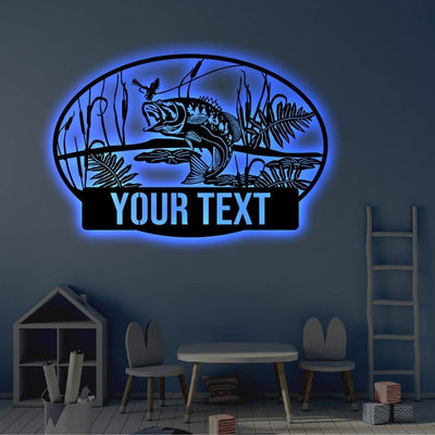 Personalized LED Fishing Metal Sign Light up Wall Art Fish Gift Metal Wall Art Fishing Wedding Gift Metal LED Monogram Sign
