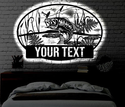 Personalized LED Fishing Metal Sign Light up Wall Art Fish Gift Metal Wall Art Fishing Wedding Gift Metal LED Monogram Sign