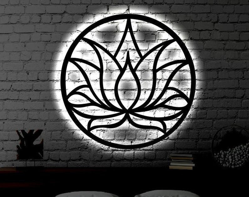 Lotus LED Metal Art Sign Light up Lotus Flower Metal Sign Multi Colors Yoga Sign Metal Lotus Flower Home Decor LED Wall Art Gift