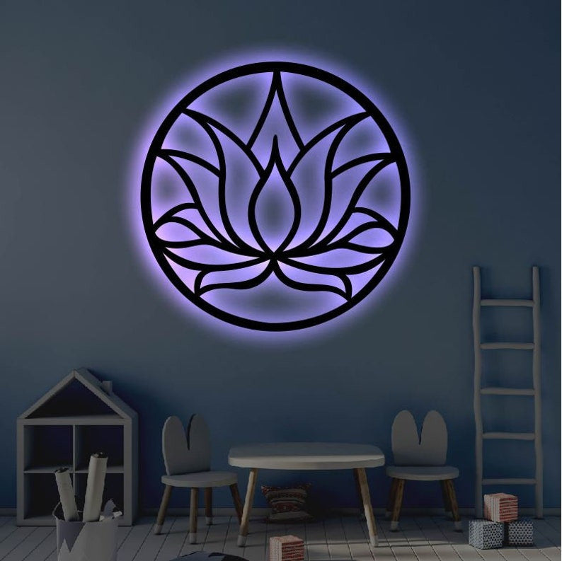 Lotus LED Metal Art Sign Light up Lotus Flower Metal Sign Multi Colors Yoga Sign Metal Lotus Flower Home Decor LED Wall Art Gift