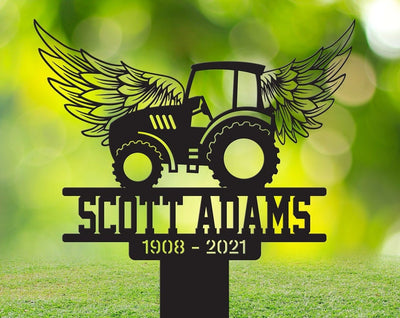 Personalized Tractor With Wings Stake WITH LED/WITHOUT LED Light Tractor Sign Memorial Plaque In Loving Memory Sympathy Gift For Farmer