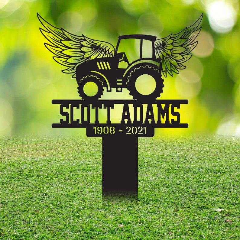 Personalized Tractor With Wings Stake WITH LED/WITHOUT LED Light Tractor Sign Memorial Plaque In Loving Memory Sympathy Gift For Farmer