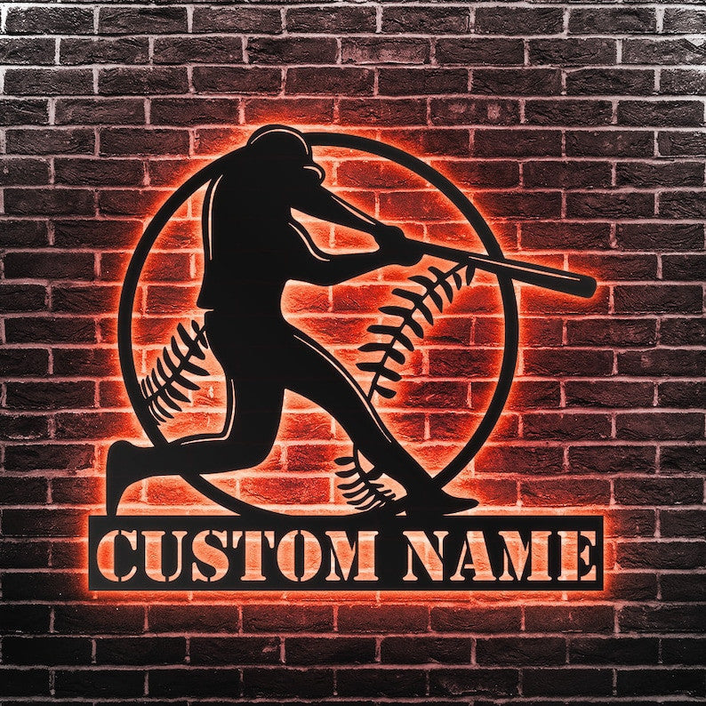 Custom Baseball Metal Wall Art Personalized Baseball Sign WITH LED/WITHOUT LED Lights Baseball Player Name Sign Gift