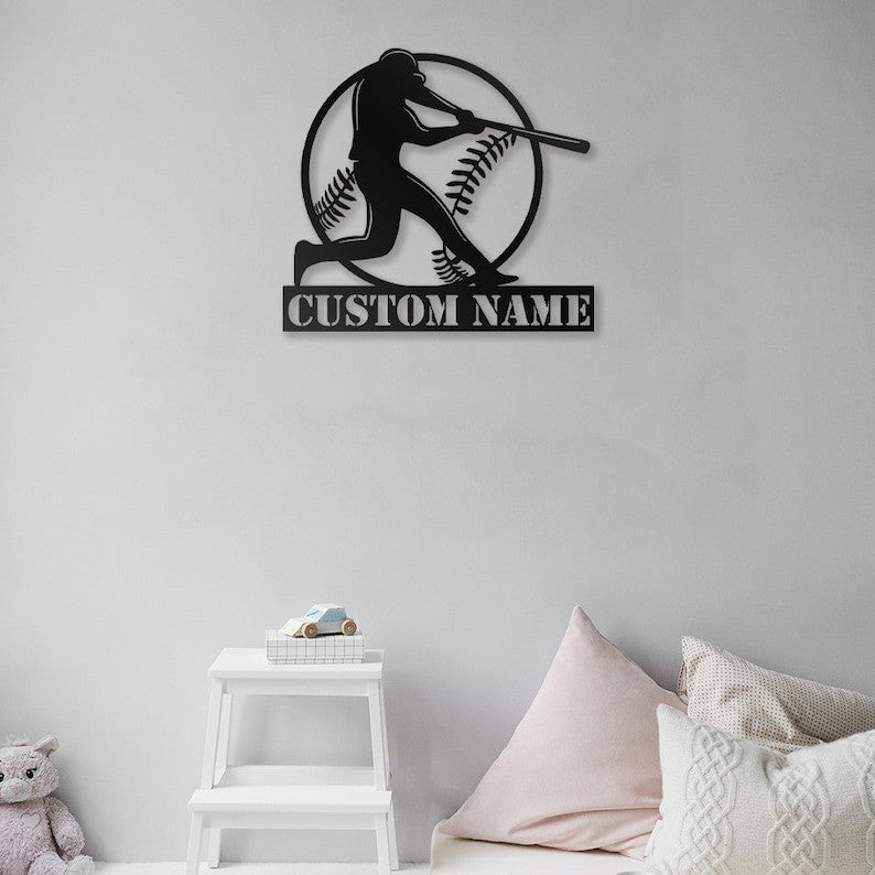 Custom Baseball Metal Wall Art Personalized Baseball Sign WITH LED/WITHOUT LED Lights Baseball Player Name Sign Gift