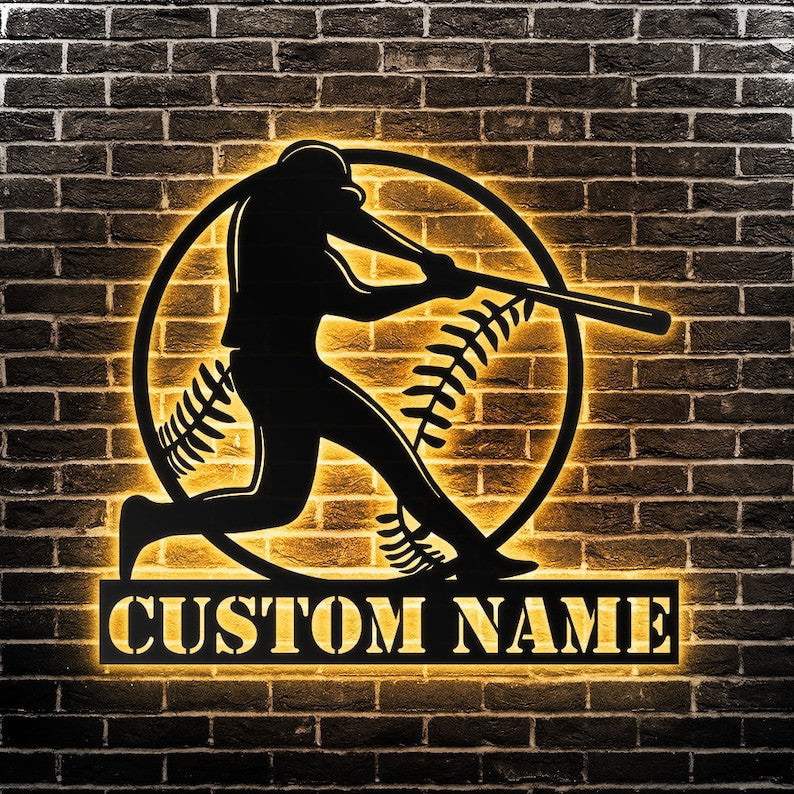 Custom Baseball Metal Wall Art Personalized Baseball Sign WITH LED/WITHOUT LED Lights Baseball Player Name Sign Gift
