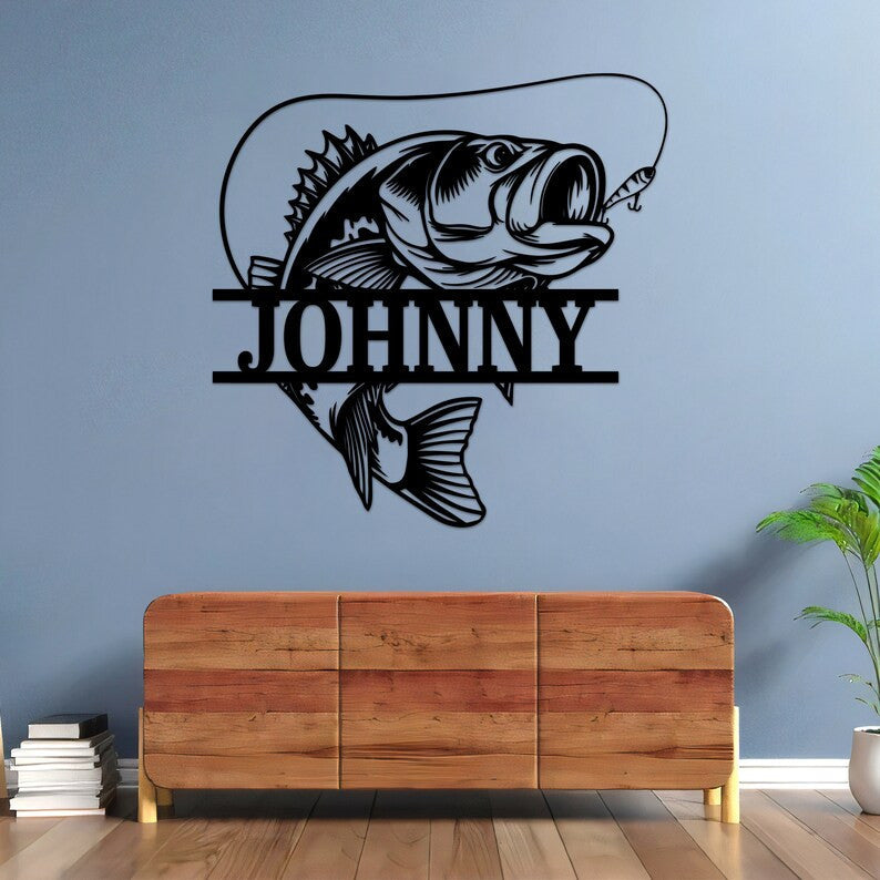 Personalized Bass Fishing Monogram Metal Sign WITH LED/WITHOUT LED Lights Custom Fishing Metal Wall Art Father's Day Gift Husband Dad Father Gift