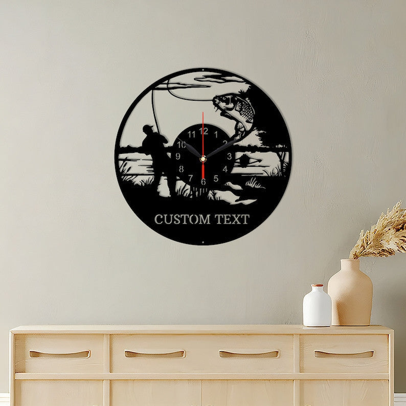 Father's Day Custom Metal Clocks Fishing Clock Fly Fisherman Gifts Gift For Dad Papa Wall Hanger Mancave Decor Unique Gift