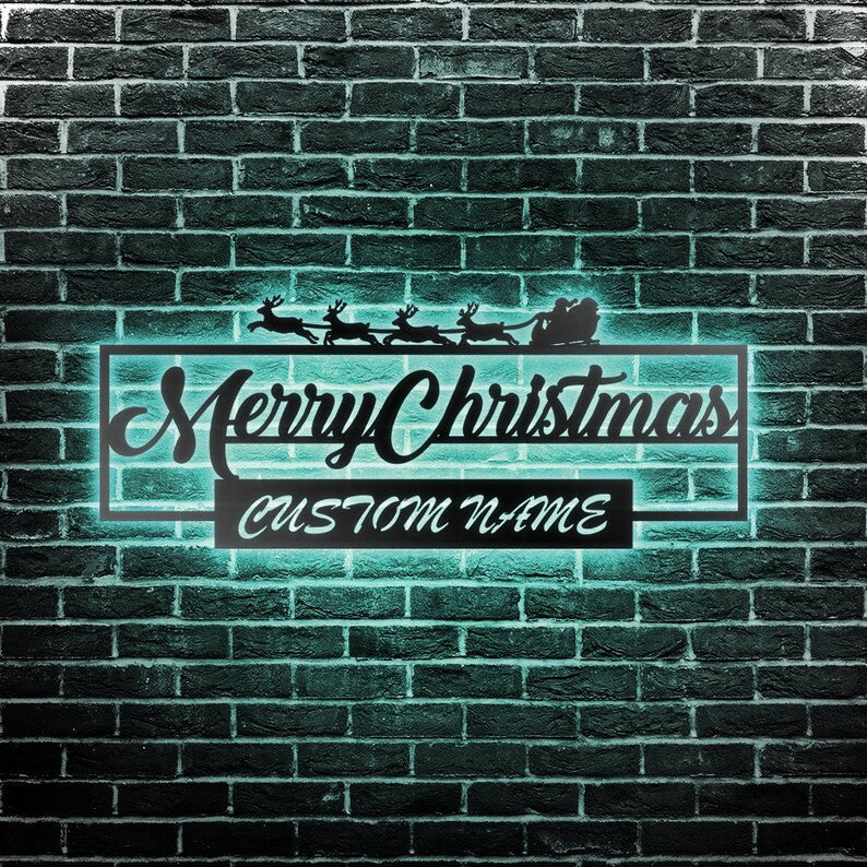 Custom Christmas Metal Wall Art Family Metal Signs Personalized Outdoor Led Signs For Holiday