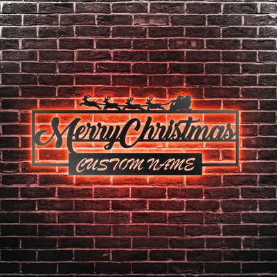 Custom Christmas Metal Wall Art Family Metal Signs Personalized Outdoor Led Signs For Holiday
