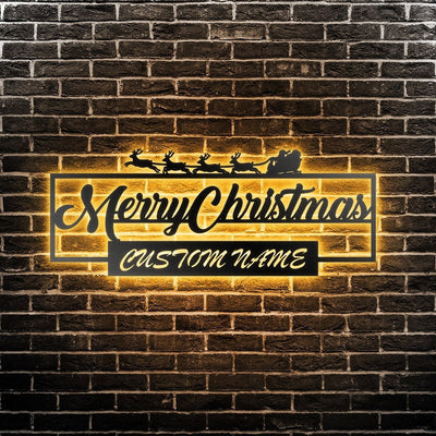 Custom Christmas Metal Wall Art Family Metal Signs Personalized Outdoor Led Signs For Holiday