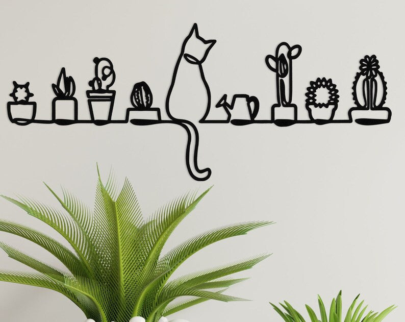 Cats And Plants Metal Wall Art Gift For Plant Lady Cat Lover Succulent Plants Sign Garden House Decor Wall Hanger Unique Gift