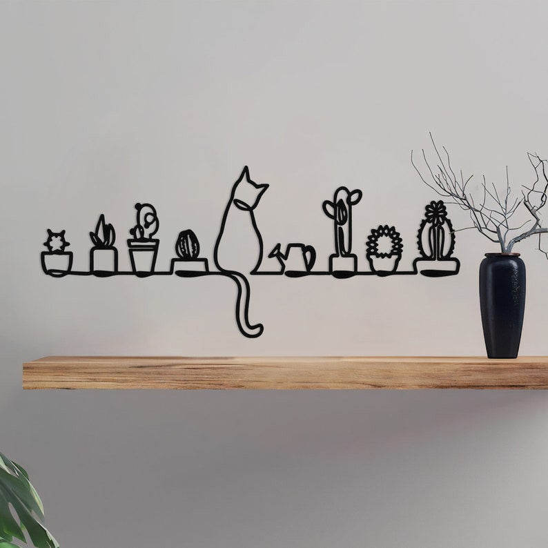 Cats And Plants Metal Wall Art Gift For Plant Lady Cat Lover Succulent Plants Sign Garden House Decor Wall Hanger Unique Gift