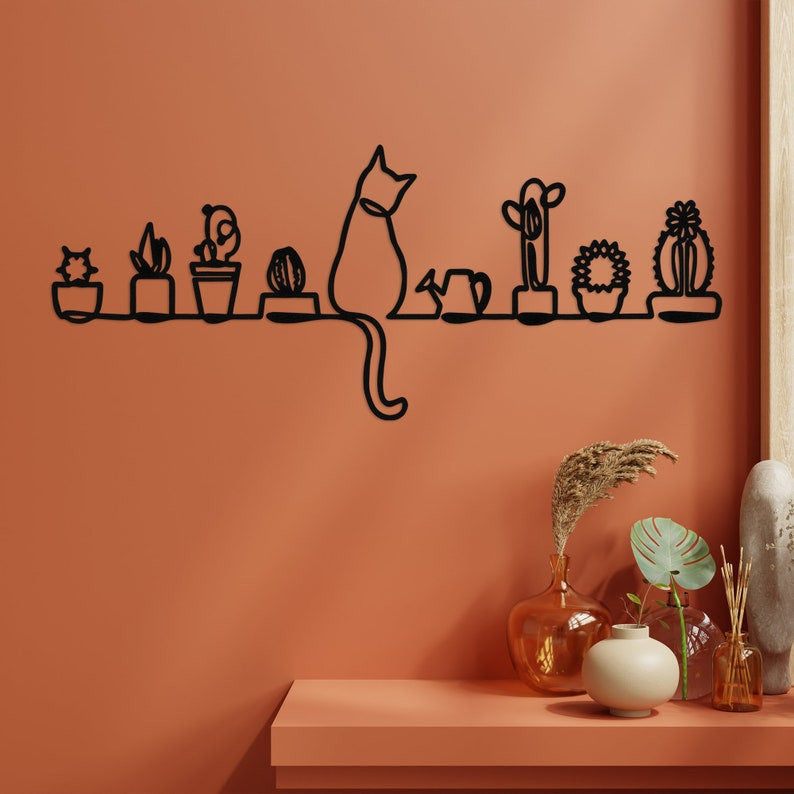 Cats And Plants Metal Wall Art Gift For Plant Lady Cat Lover Succulent Plants Sign Garden House Decor Wall Hanger Unique Gift