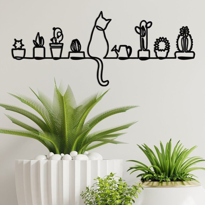 Cats And Plants Metal Wall Art Gift For Plant Lady Cat Lover Succulent Plants Sign Garden House Decor Wall Hanger Unique Gift